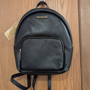 NWT Michael Kors Erin Medium Zip Pocket Leather Backpack Gold Tone Hardware